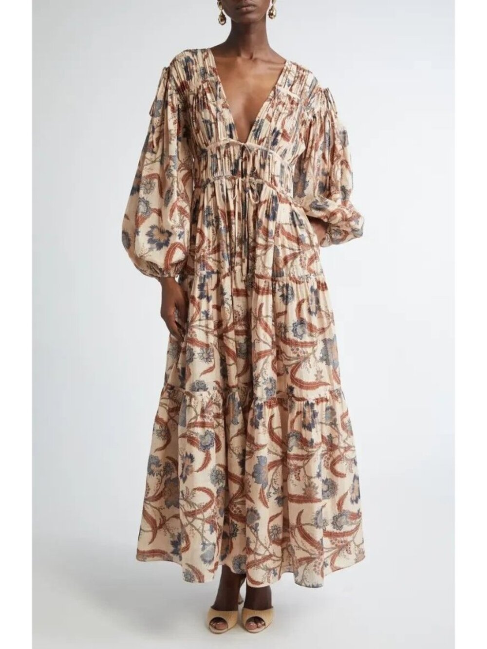 Zimmermann Ascension Tie Billow Cotton Tiered Maxi Dress AU 2 / US 8 NWT $1,250
